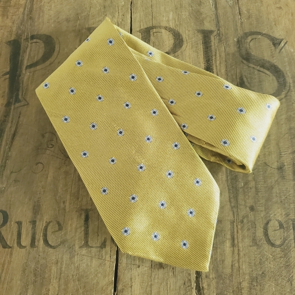 BROOKS BROTHERS 346 Preppy Academia Gold Blue Dot 100% Silk Men's Neck Tie OS - Picture 1 of 7